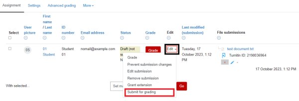 turnitin submit assignment on behalf of student
